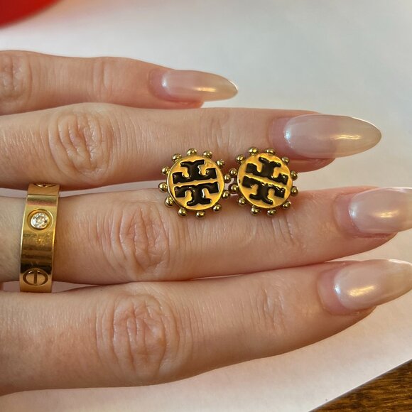 Tory Burch Jewelry - Tory Burch Gold/Black Logo Studs with TB Dust Bag